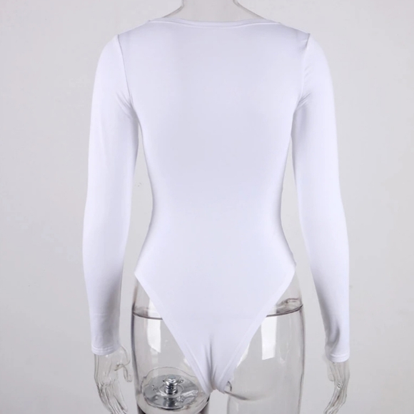 New White Long Sleeves Cozy Square Neck Bodysuit - Picture 4 of 7